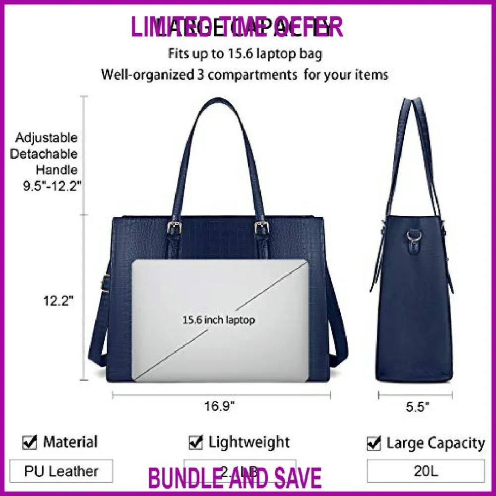 Leather Laptop Tote Bag for 15.6 Inch Computer, Waterproof Professional